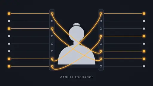 A rendered diagram: an operator at a manual exchange, the lines crossing.